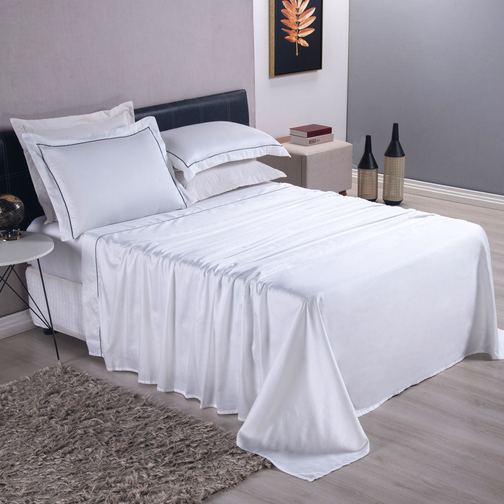 Jogo De Lençol percal 300 Fios Egípcio 100% Algodão Bordado Serenity 04 Peças