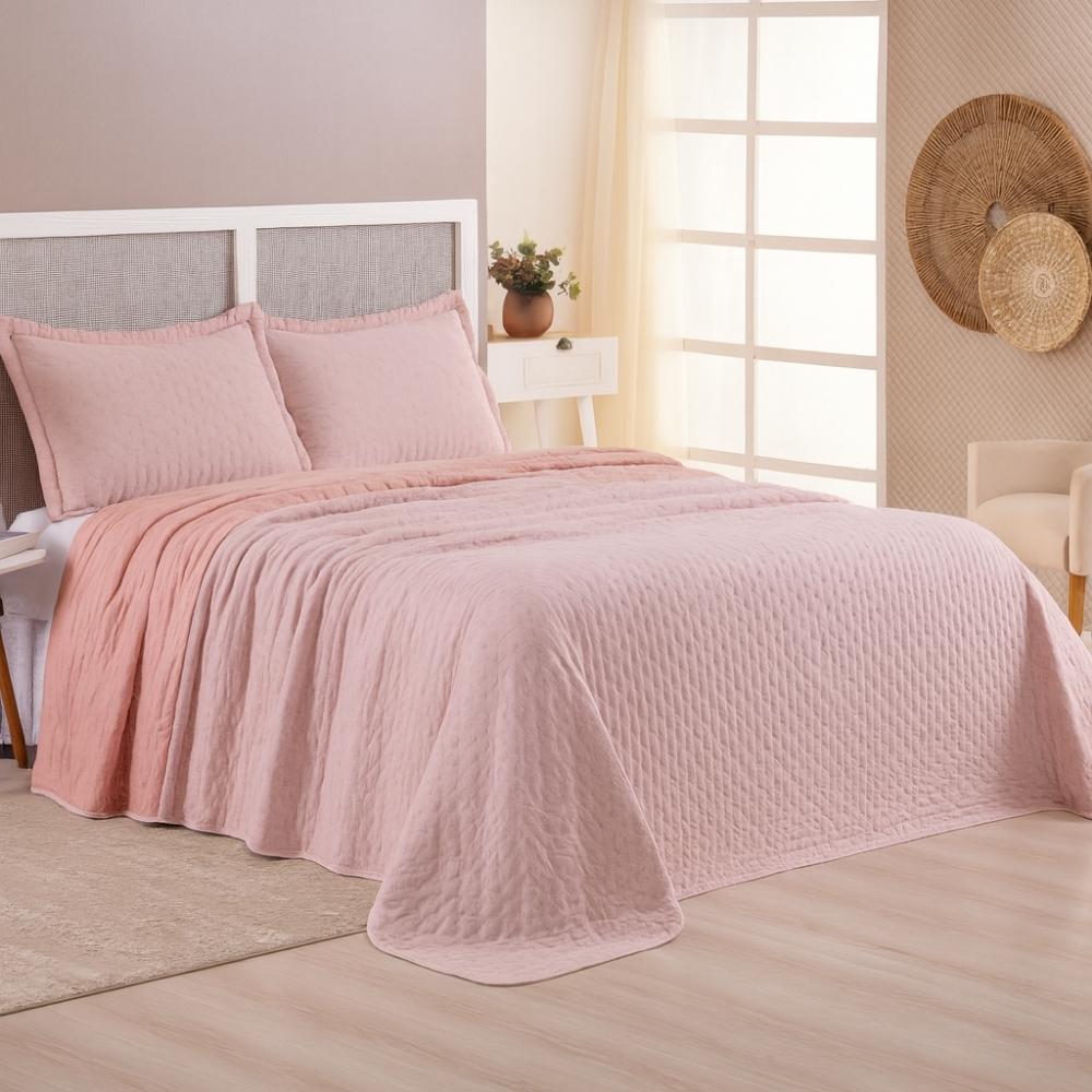 Kit Colcha Cobre Leito Cama 3 Peças Dupla Face - Mescla Classic