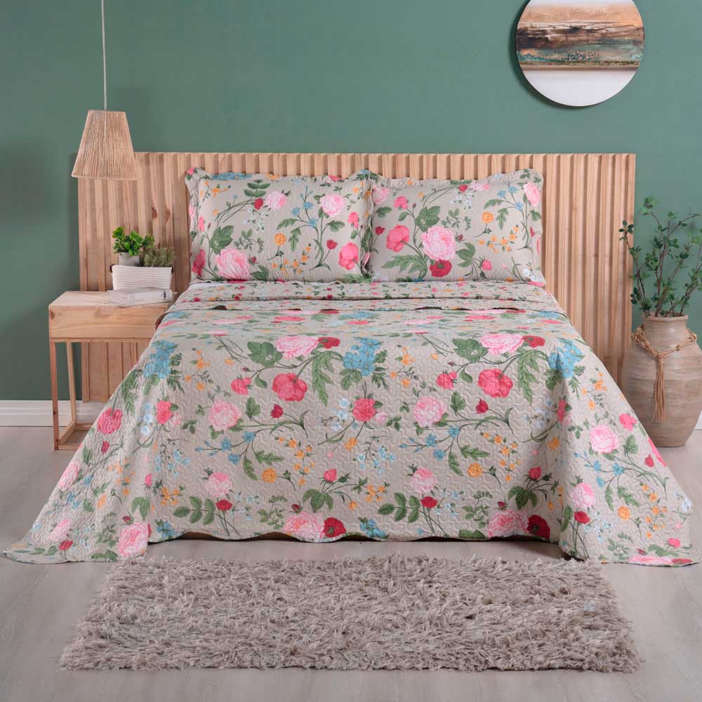 Kit Colcha Cobre Leito King 3 Peças Boutis Gaston Estampado