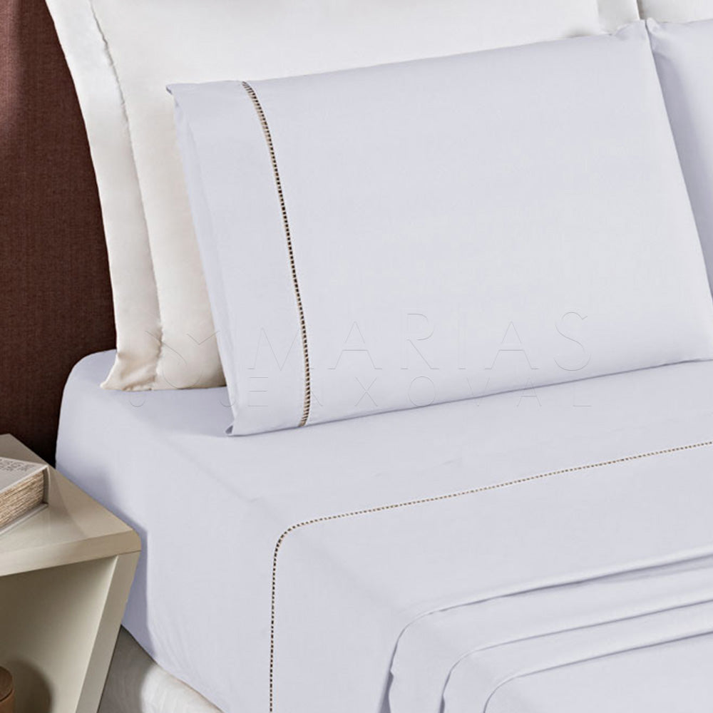 Jogo de Lençol 100% Algodão Percal 200 Fios Com Vira Em Ponto Palito
