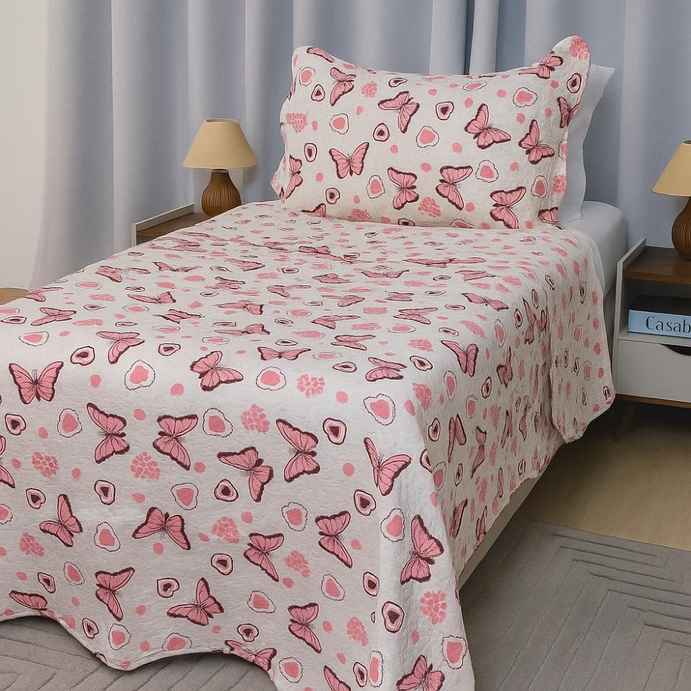 Kit Cobre leito Colcha Solteiro menino menina 2 Peças Infantil Estampado cama