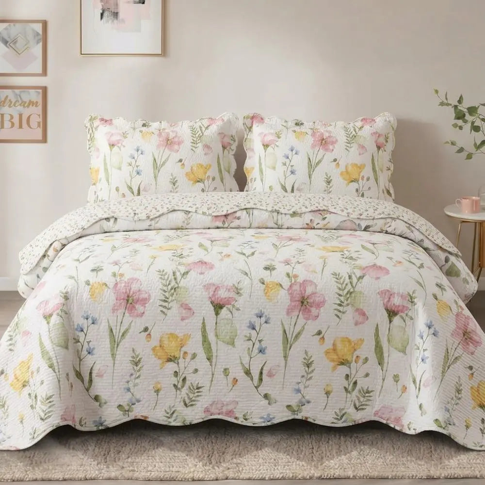 Kit Colcha Cobre Leito 3 Peças Dupla Face Matelado Estampado Garden Marias Enxoval