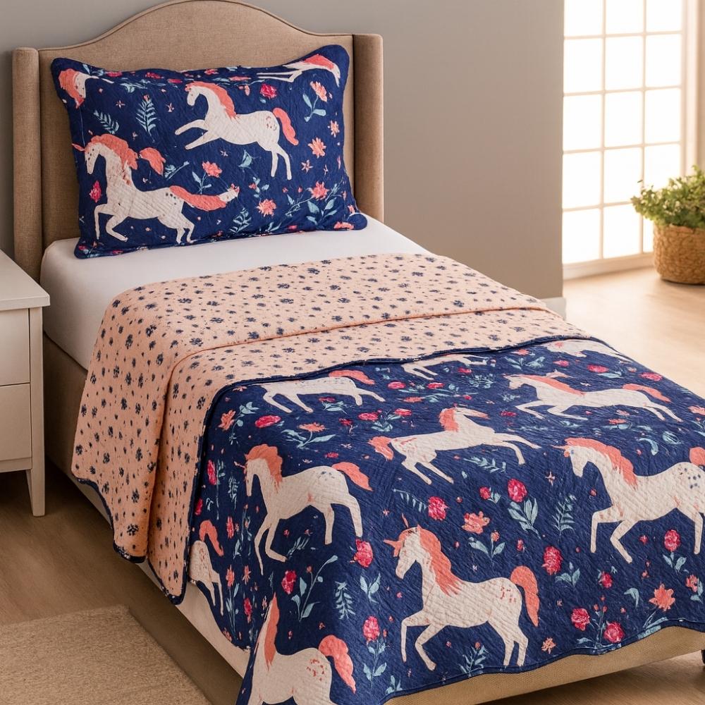 Kit Cobre leito Colcha Solteiro menino menina 2 Peças Infantil Estampado cama