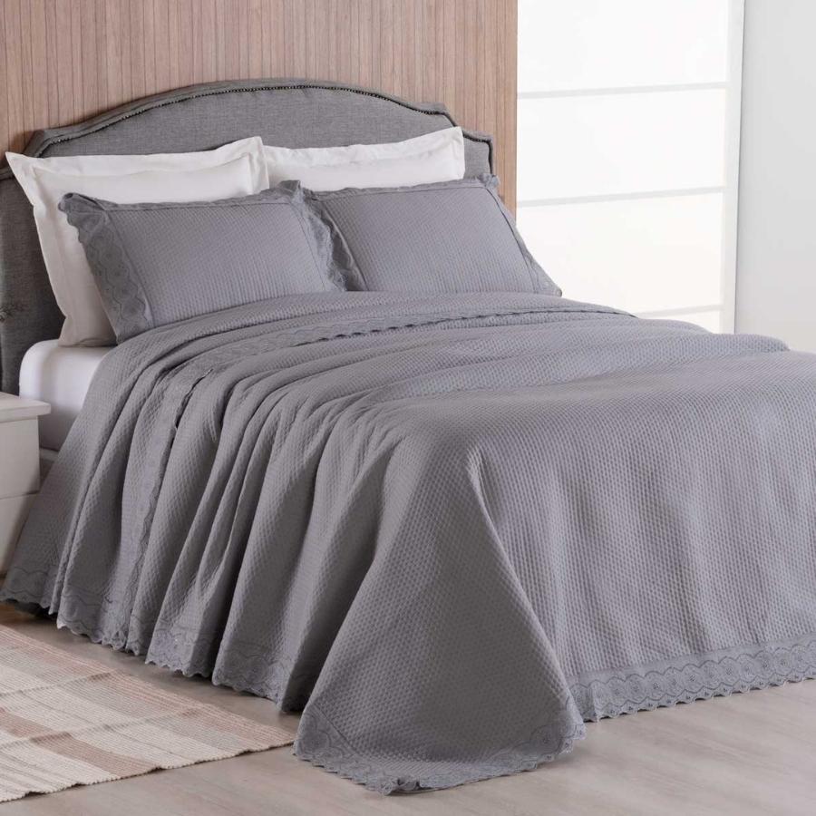 Kit Colcha Cobre Leito 3 peças 300 Fios com Bordado