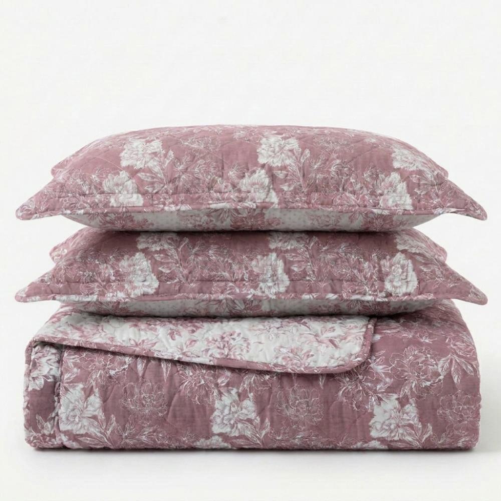 Colcha Cobre Leito Flora 3 Peças Dupla Face Toque Macio