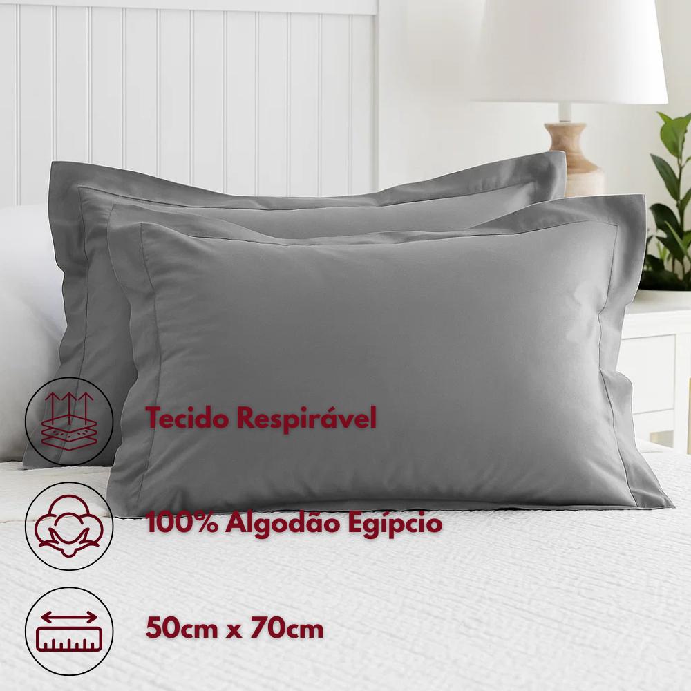 Kit 02 Fronhas de Travesseiro 100% Algodão Egípcio 50cmx70cm Toque de Seda