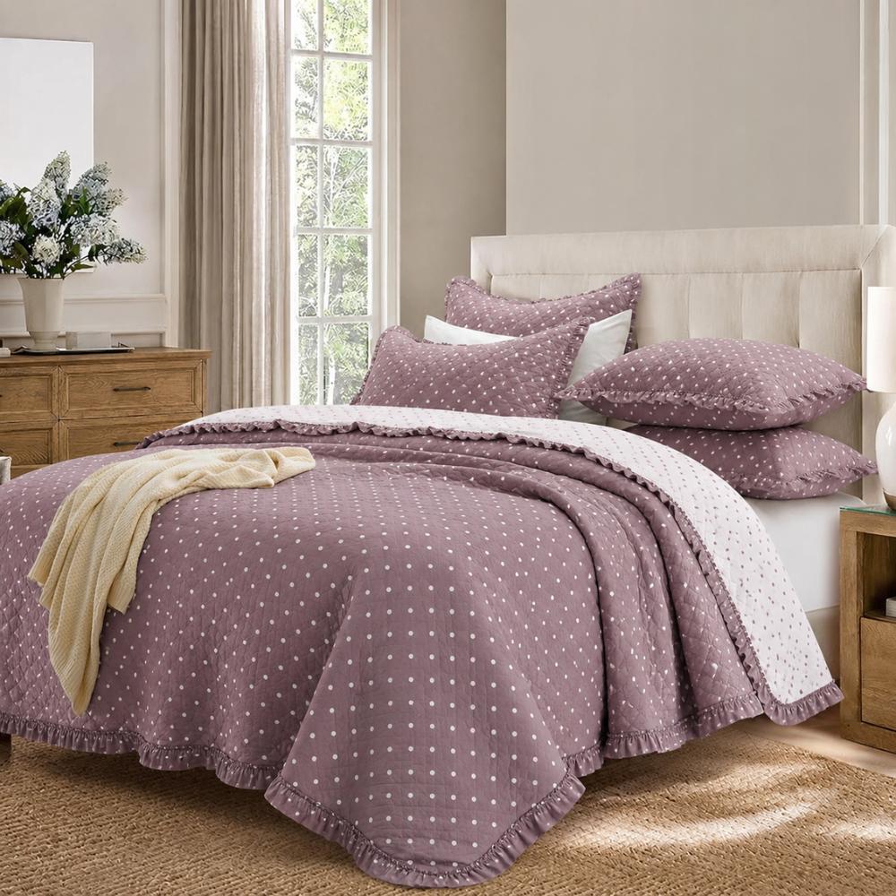 Kit Colcha Cobre Leito Charlotte Cama Poá Com Babados