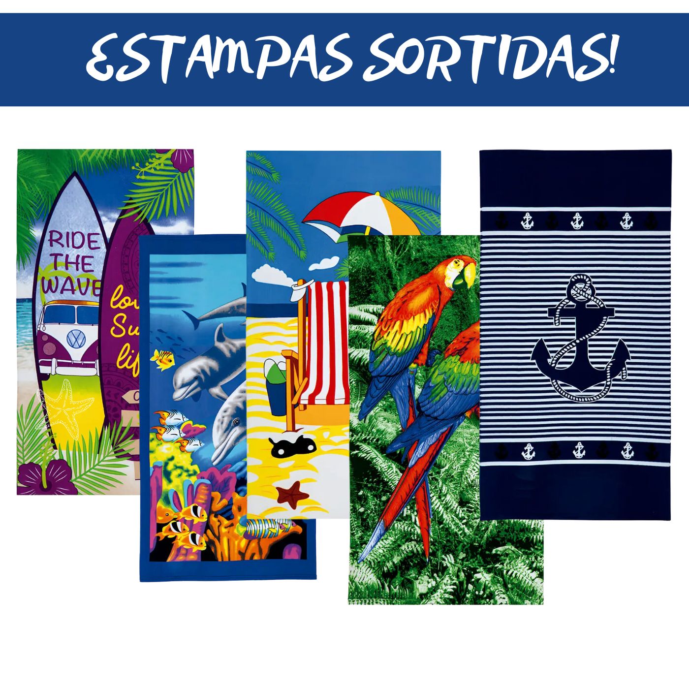 Toalha Grande de Praia Beach 0,70x1,40 Verão Estampada