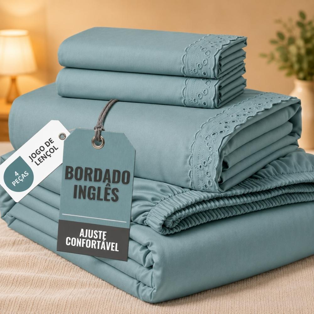 Jogo de Lençol 4 Peças Romantic Bordado Inglês