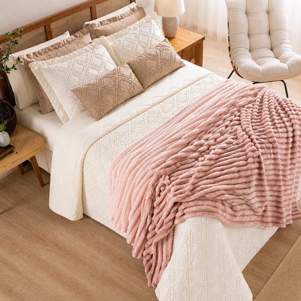 Cobertor Queen Fluffy Canelado Ultrasoft Quentinho Manta Toque Macio