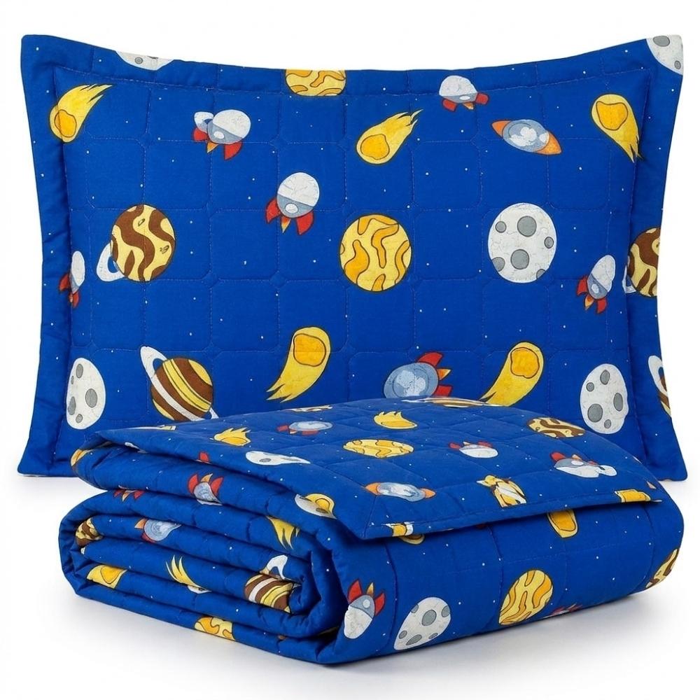 Kit Cobre leito Colcha Solteiro menino menina 2 Peças Infantil Estampado cama