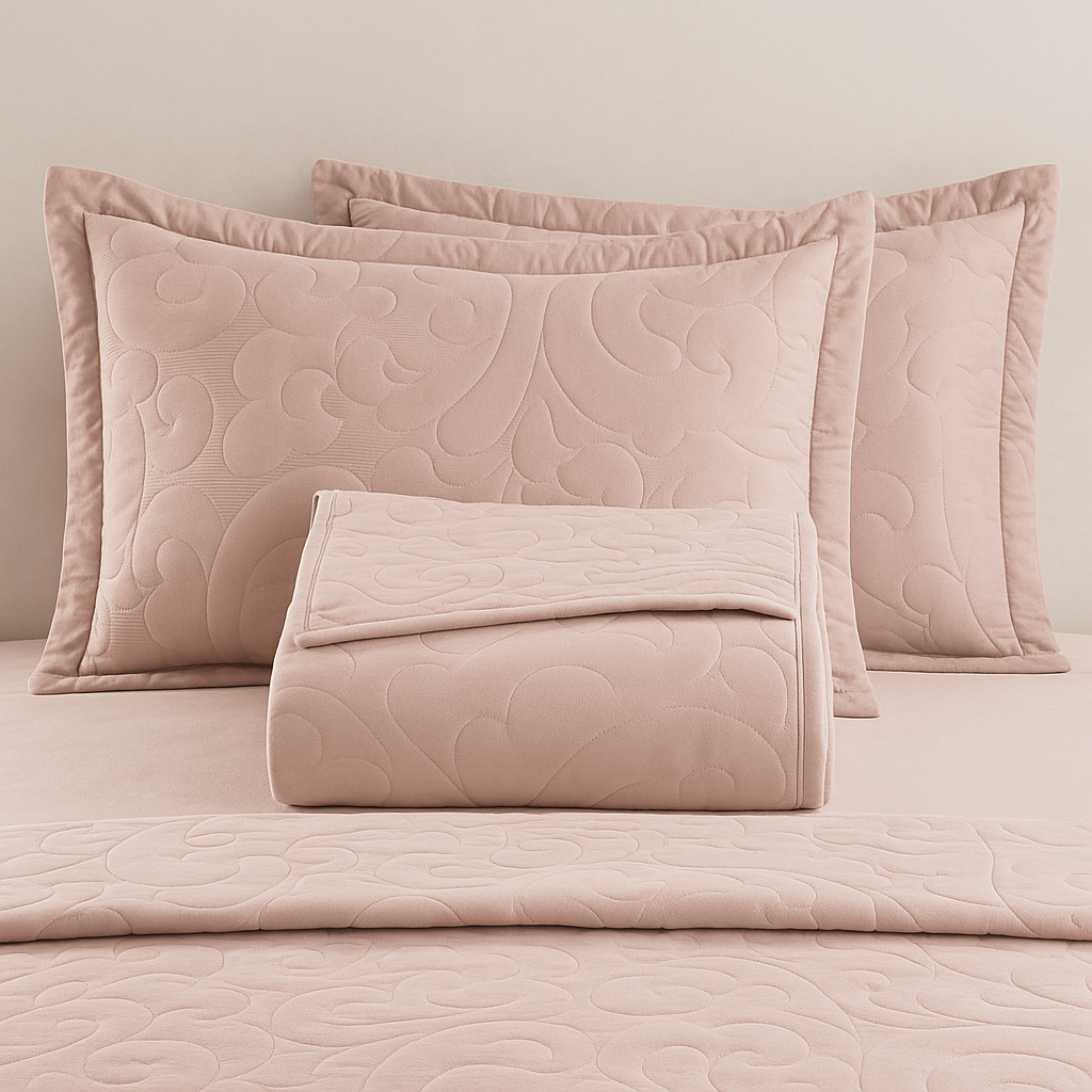 Kit Colcha Cobre Leito 3 Peças Dupla Face Percal 300 fios Coleção Quilts