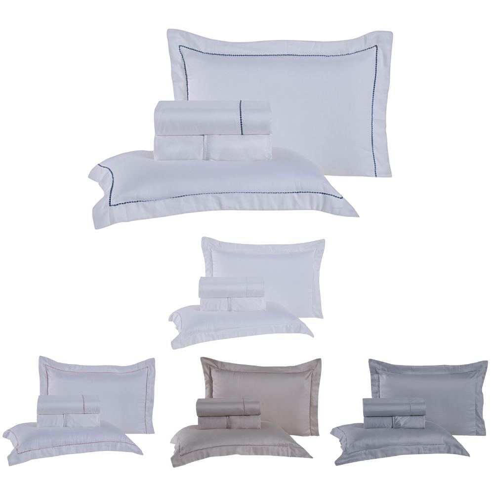 Jogo De Lençol percal 300 Fios Egípcio 100% Algodão Bordado Serenity 04 Peças