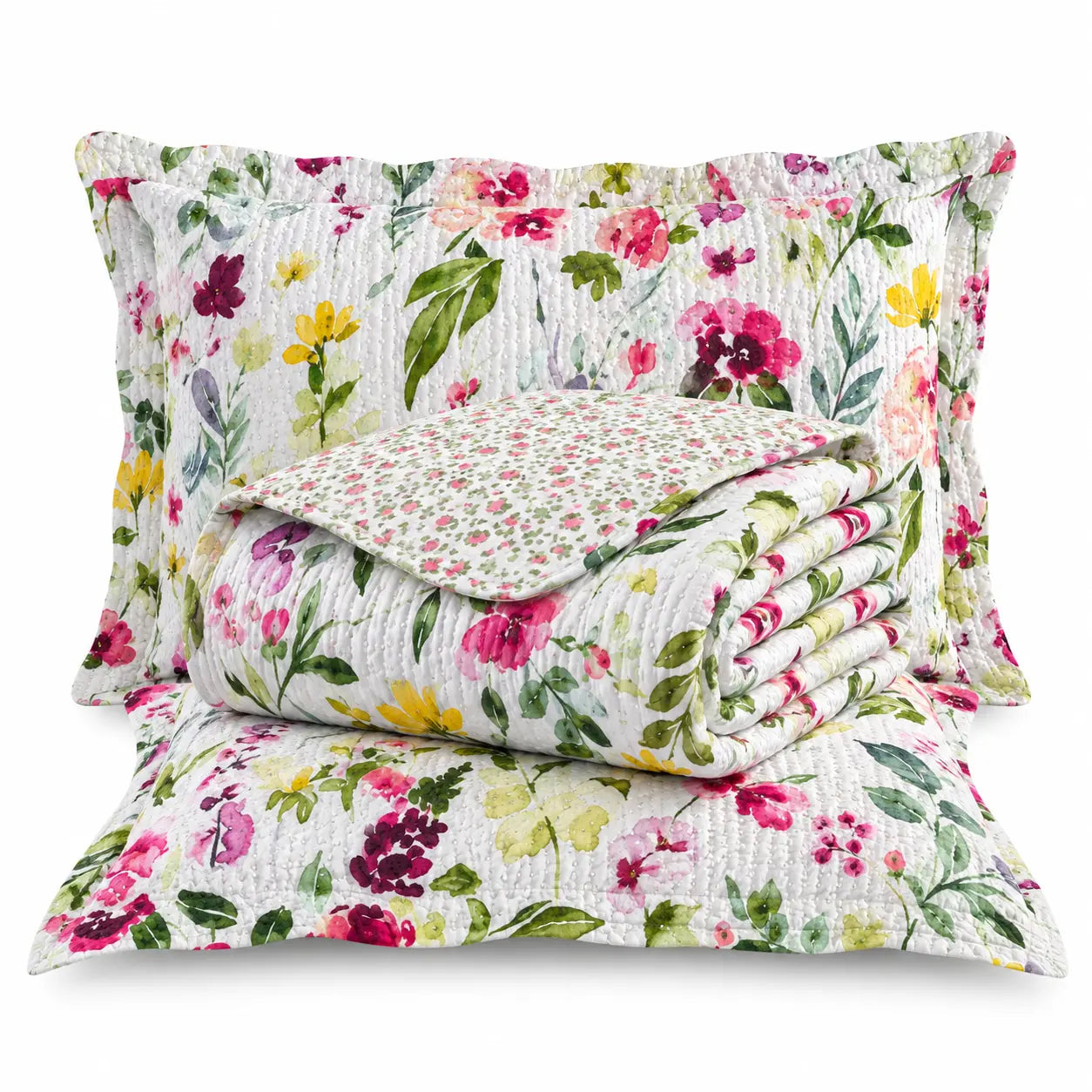 Kit Colcha Cobre Leito 3 Peças Dupla Face Matelado Estampado Garden Marias Enxoval