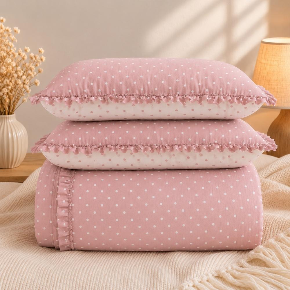 Kit Colcha Cobre Leito Charlotte Cama Poá Com Babados