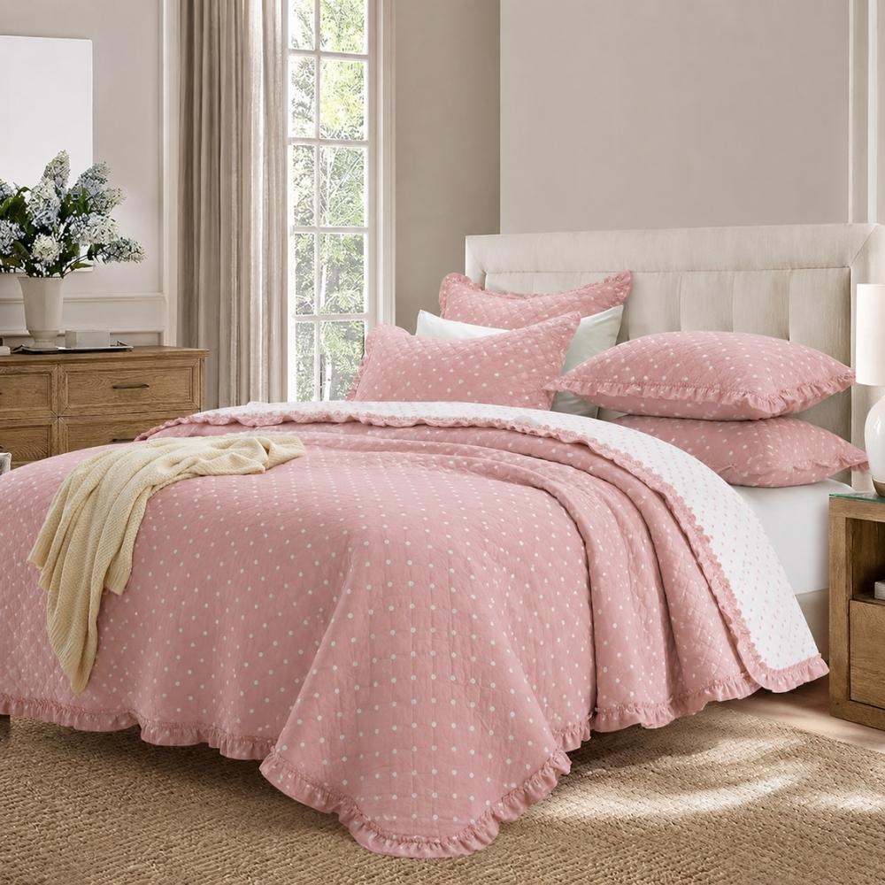 Kit Colcha Cobre Leito Charlotte Cama Poá Com Babados