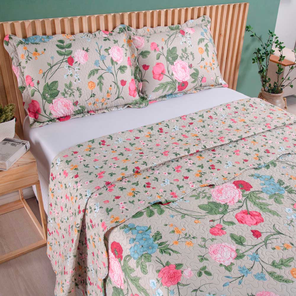 Kit Colcha Cobre Leito King 3 Peças Boutis Gaston Estampado