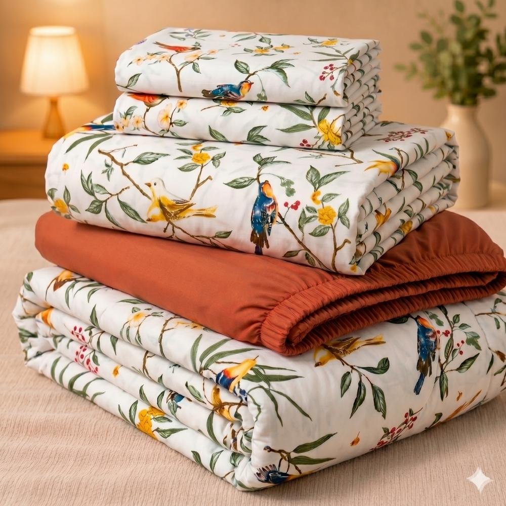 Jogo de Cama Queen 5 Peças Edredom + Jogo de Lençol Sonhare Estampado