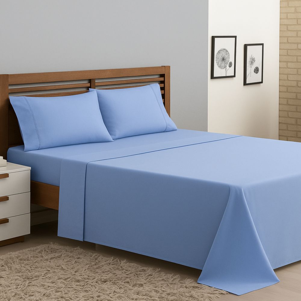 Jogo de Lençol 100% Algodão Percal 200 Fios Com Vira Em Ponto Palito