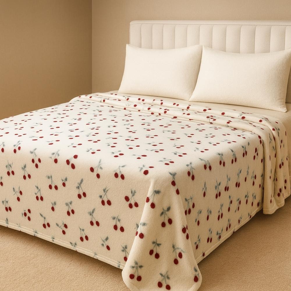 Cobertor Manta Cerejas Cama 100% Poliéster Macia e Aconchegante