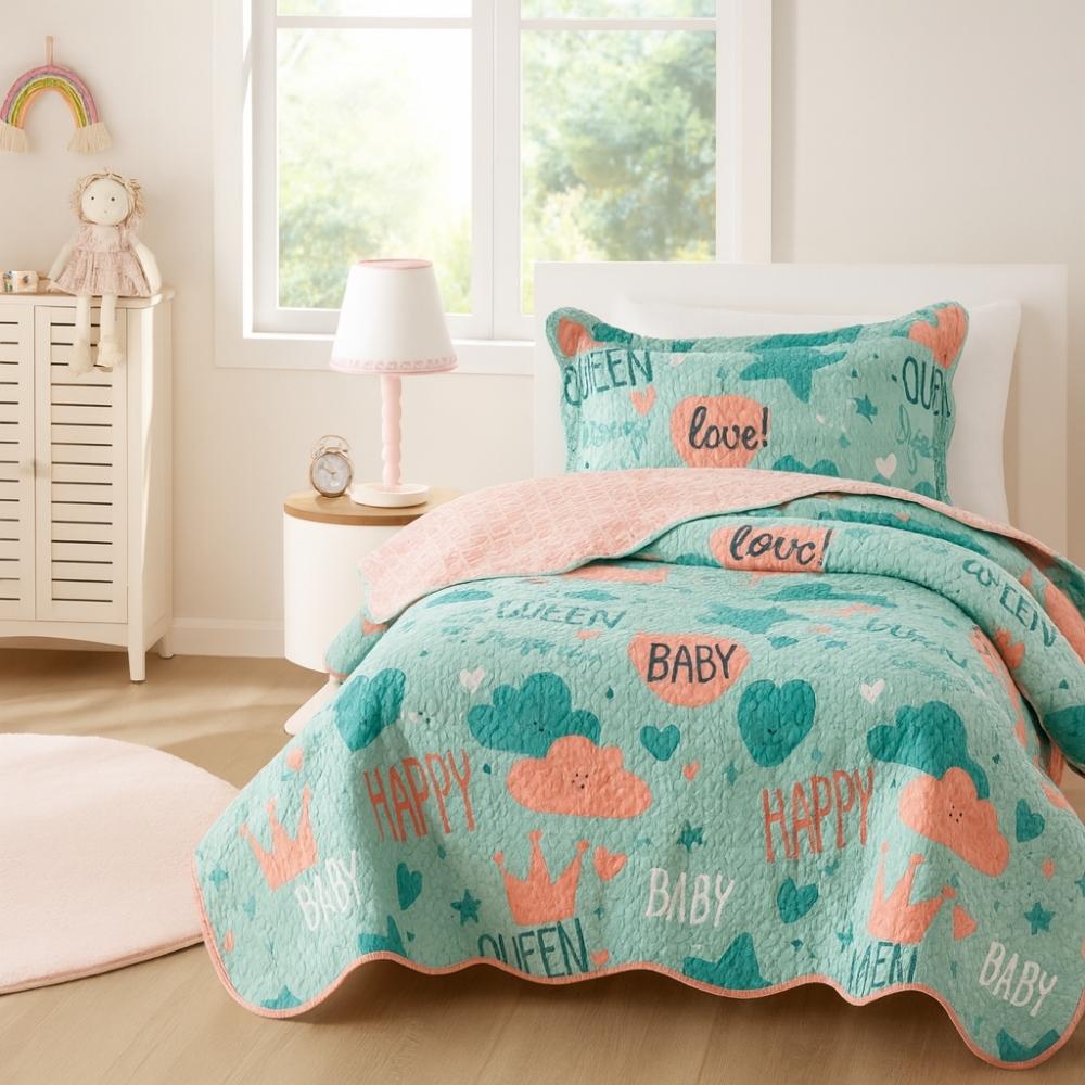 Kit Cobre leito Colcha Solteiro menino menina 2 Peças Infantil Estampado cama