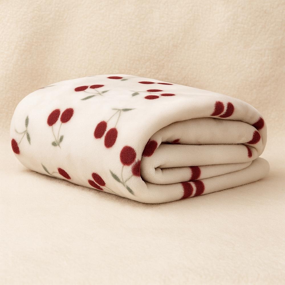 Cobertor Manta Cerejas Cama 100% Poliéster Macia e Aconchegante