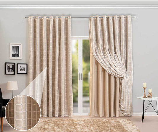 Cortina Blackout Tecido com Voil Xadrez