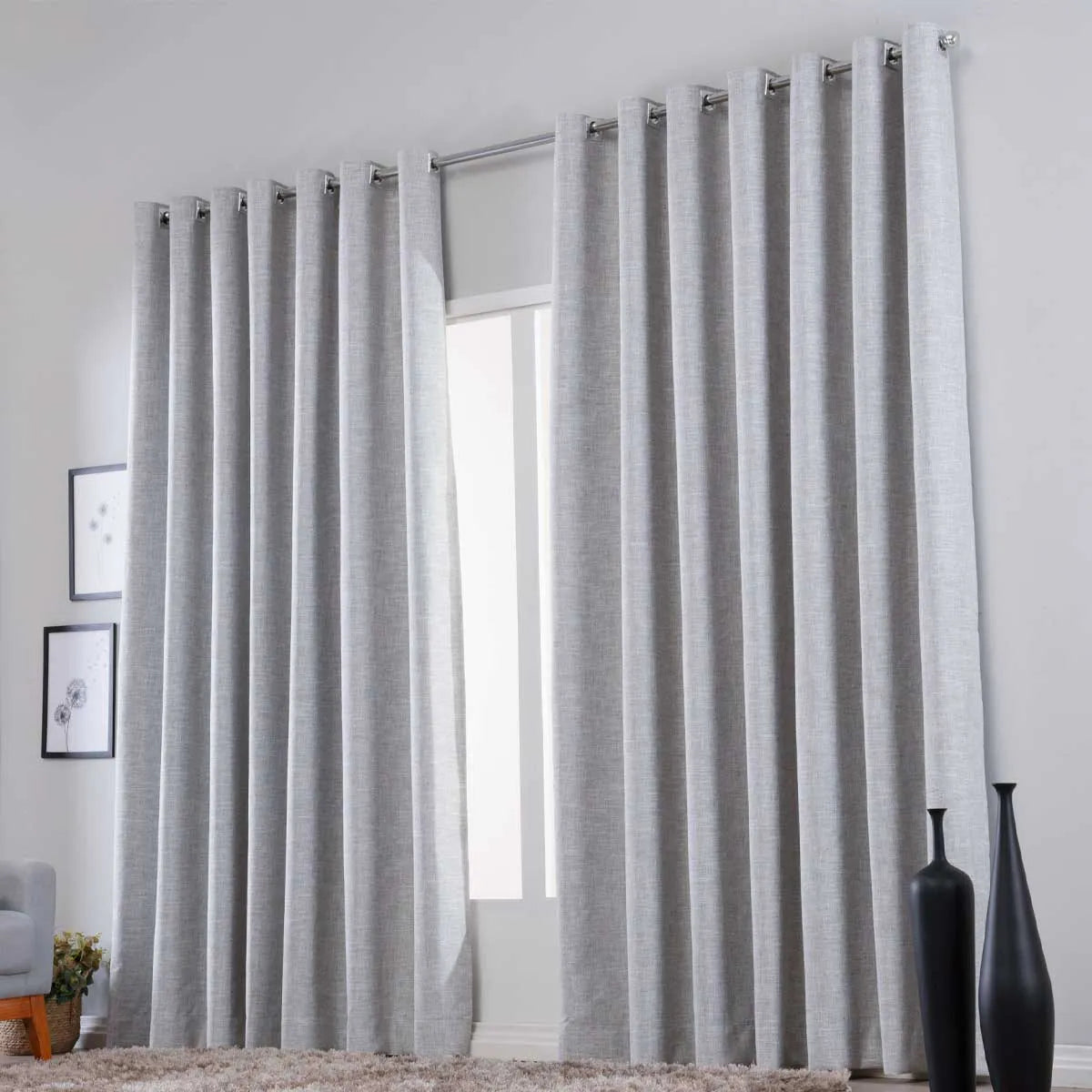 Cortina em Tecido 100% Blackout Linho Cinza Mescla sala quarto