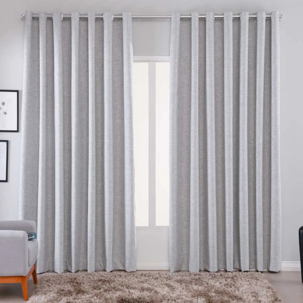 Cortina em Tecido 100% Blackout Linho Cinza Mescla sala quarto