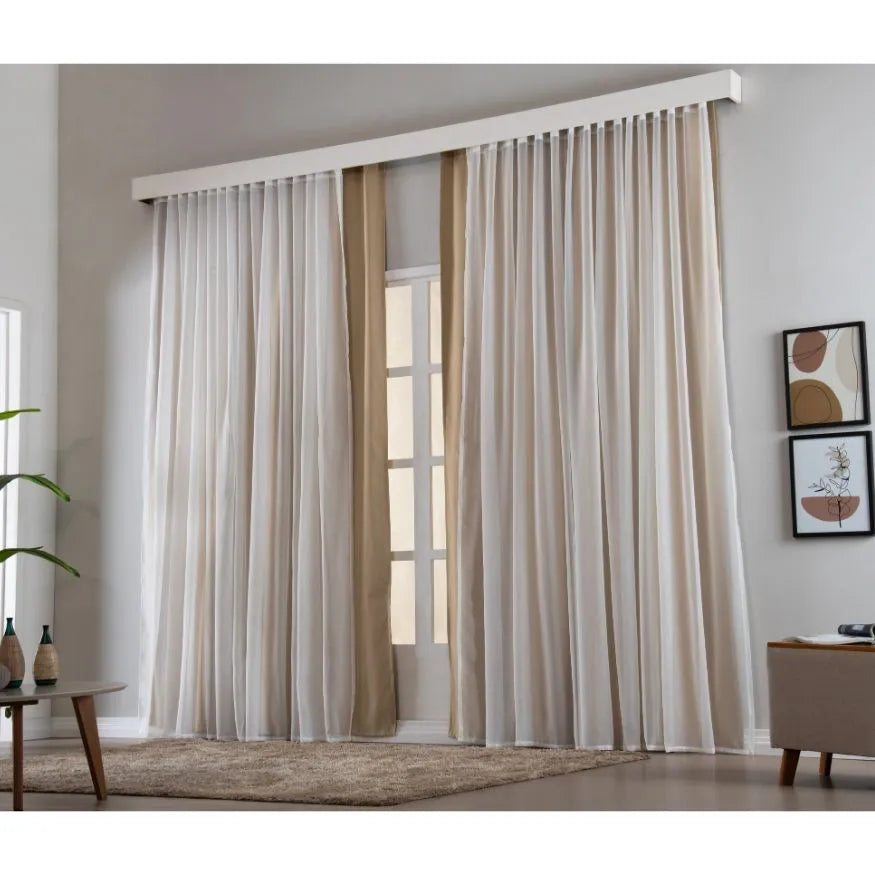 Cortina Trilho Em Tecido Com Voil 100% Blackout Para Janela Quarto e Sala