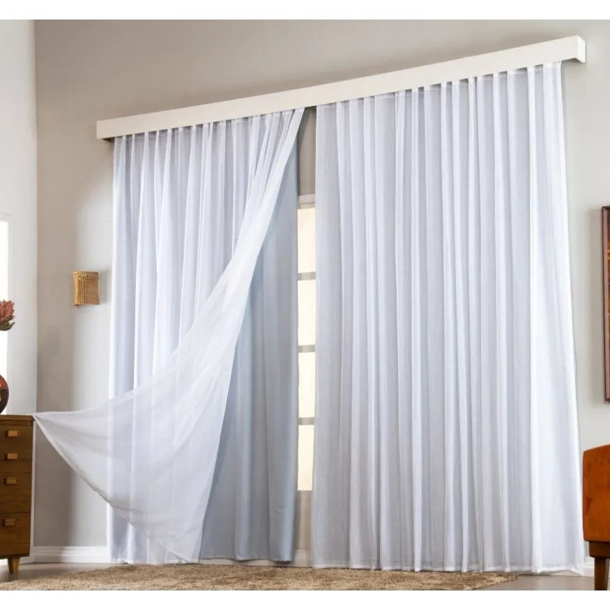 Cortina Gaze De Linho Com Blackout Em Tecido Para Trilho